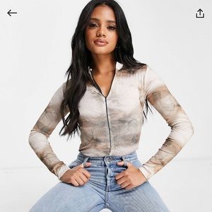 Fashionkilla zip up long sleeve bodysuit in tie dye